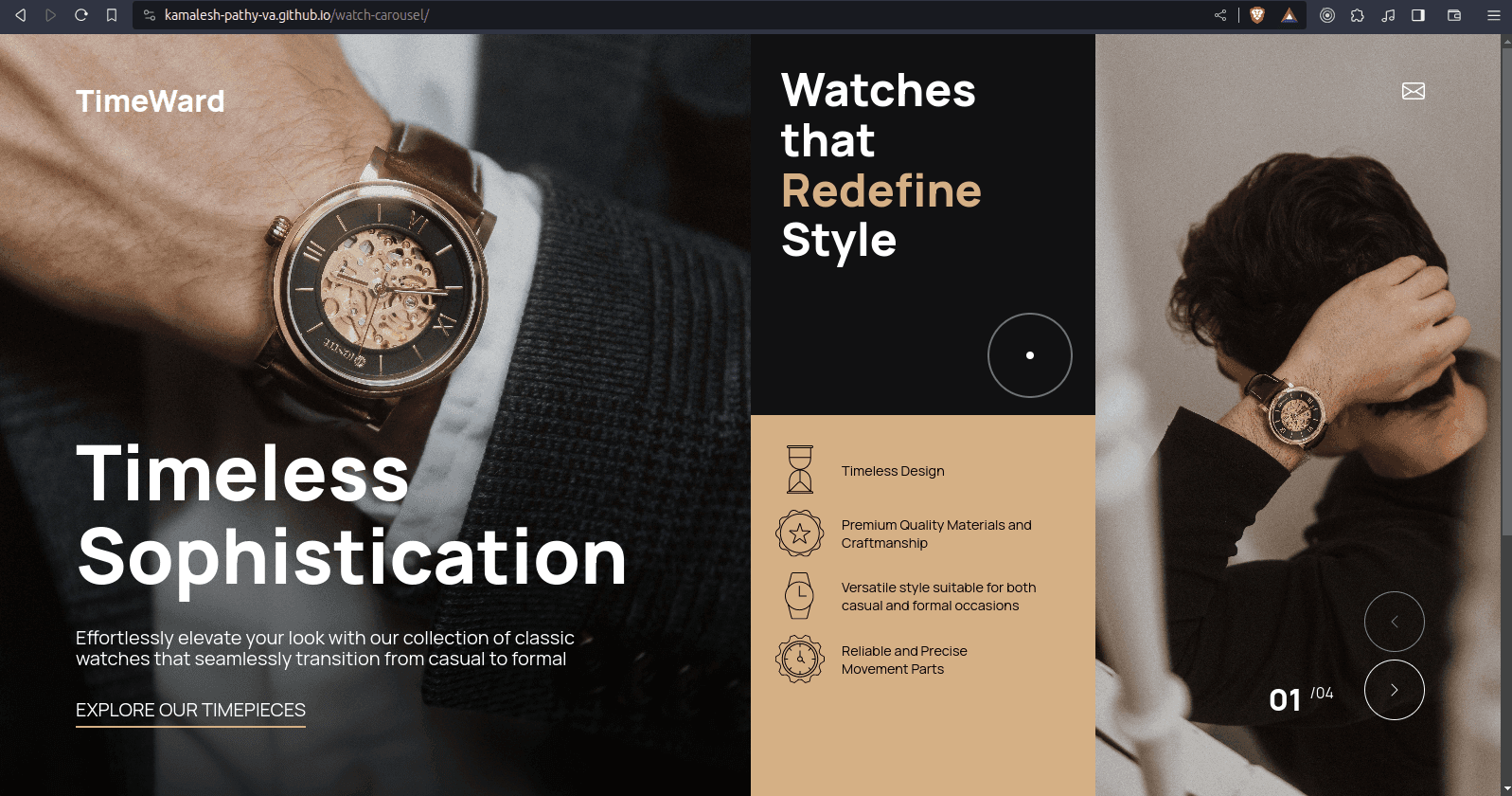 This is a Watch carousel site that displays watches and its features, created with plain HTML, CSS and JS